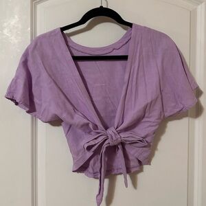 Petal and Pup. Purple crop tie front. Short sleeve shirt